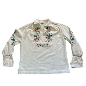 1960s Bordados women’s Mexican embroidered peasant blouse beige sz 38/M